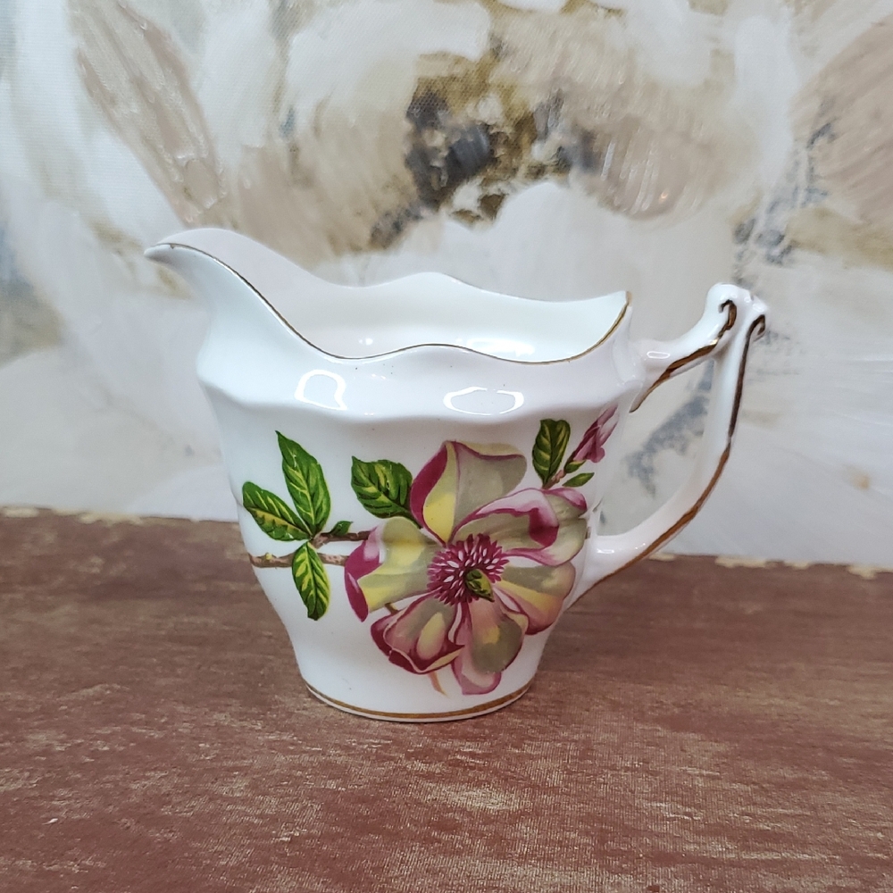 Floral Porcelain Creamer with Gold Trim